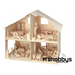 Kit madera casa de muñecas con muebles Pebaro