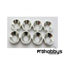 Arandelas cónicas M3 aluminio plata (8 uds)