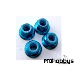 Tuerca aluminio M4 con valona y freno azul (4 uds)