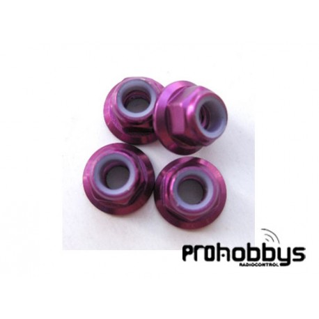 Tuerca aluminio M4 con valona y freno violeta (4 uds)