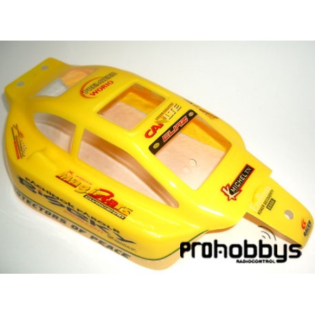 Carrocería Buggy 1/10 amarillo decorada