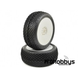 Ruedas AKA 1:8 BUGGY I-BEAM (SOFT - LONG WEAR) montada llanta blanca