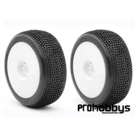 Ruedas AKA 1:8 Buggy IMPACT (SUPER SOFT - LONG WEAR) montada llanta blanca