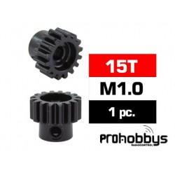 Piñón 15 T M1,0 Acero HSS Ø eje 5mm