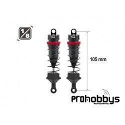 Amortiguadores de aluminio BIG BORE de 105 mm con diámetro de 16 mm + 3 resortes (duros/medianos/suaves) 1/8